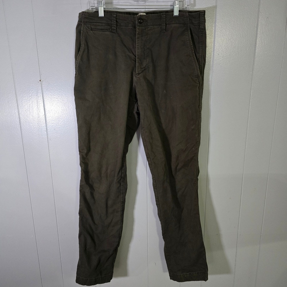 Gap Mens 36x34 Olive Green Chino Pants Flannel Lined Slim Fit Cotton‎ Trousers